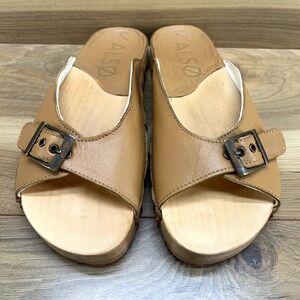 Kalso Womens Size 6 Serenity Wooden Slide Sandals Cognac